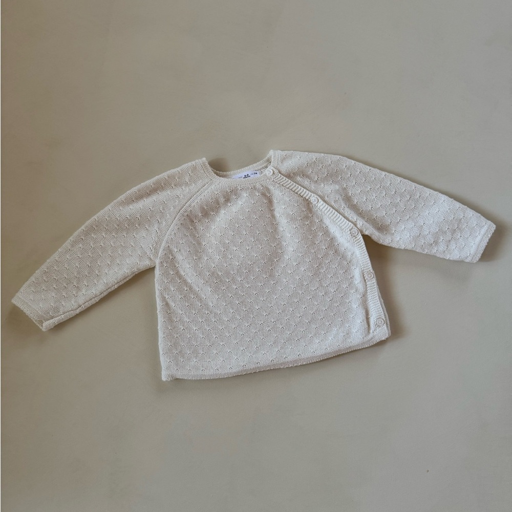 Zara Baby Pointelle Knit Sweater | 6–9 Months | Ivory / Soft White